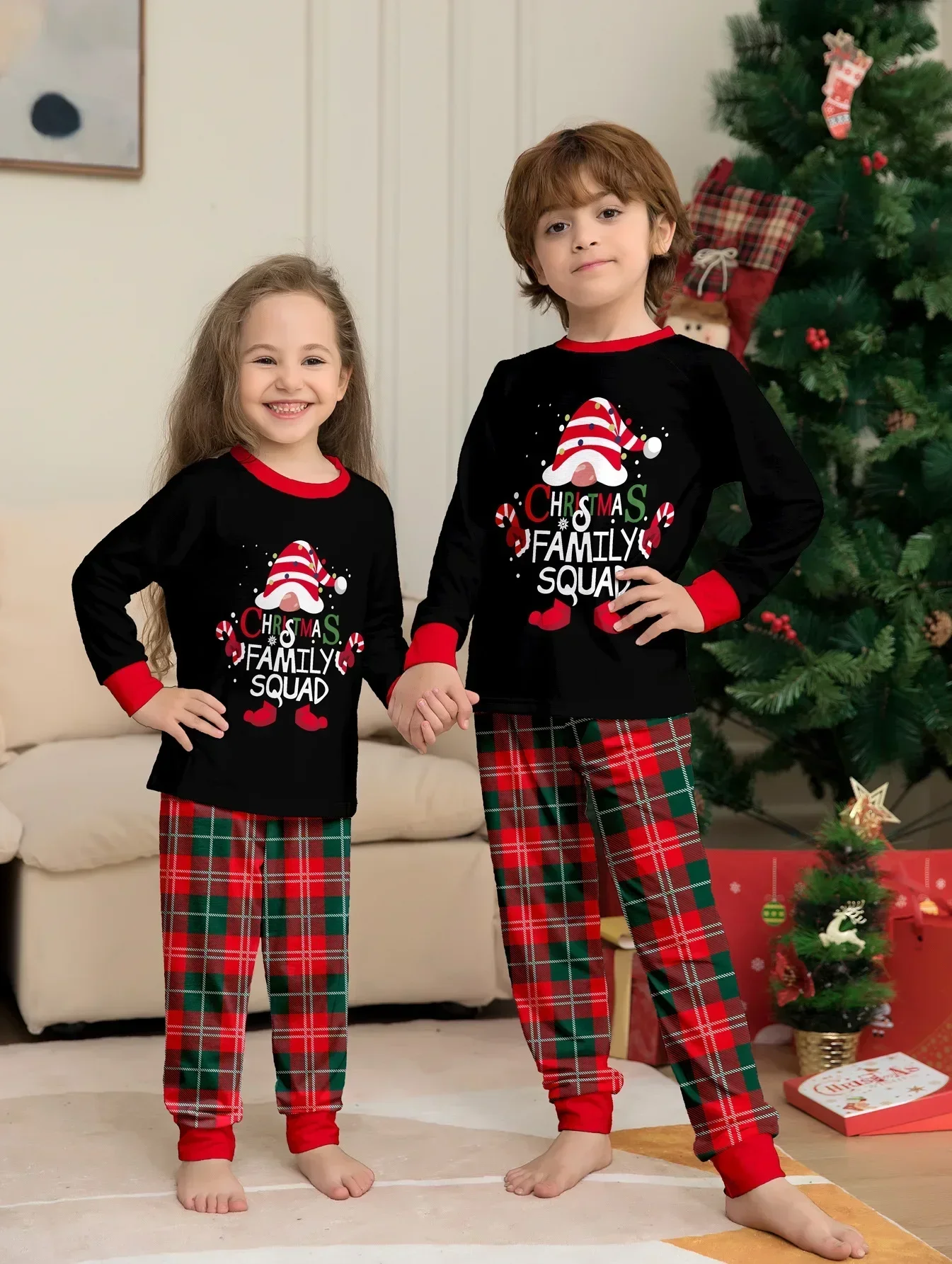 2025 New Plaid Print Kids Matching Set Boys Girls Pajamas Children\'s Clothing Sets Soft Cute Sleepwear Baby Romper Pjs Xmas Look