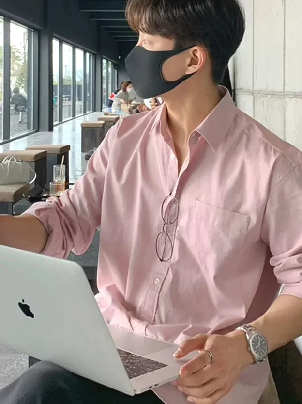 

Loose Fit Cotton Linen irt Men's Long Sve Open Cardigan Lazy Sle Pink ket Design Faionable Workwear Sle irt