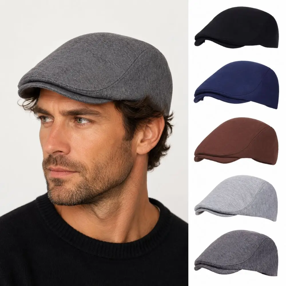 Artistic Breathable Men's Beret Hat Solid color Flat Gorras Newsboy Cap Retro Forward Hat Spring Autumn