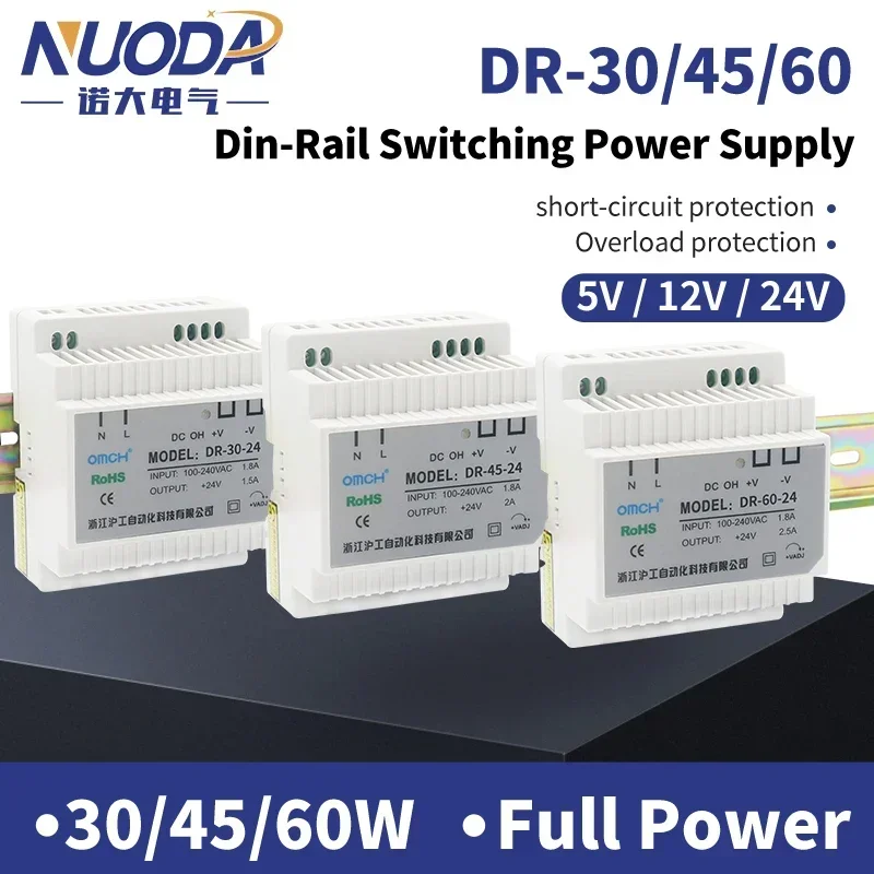 NUODA 30W 45W 60W Single Output 5V 12V 24V Industrial Din Rail Power Supply Switch DR-30 DR-45 DR-60