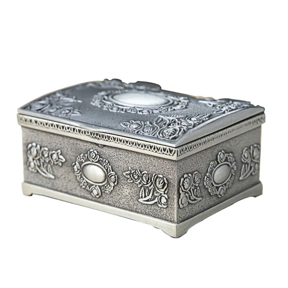 Vintage Flower Metal Jewelry Box Heart Shaped Home Decor Ring Bracelet Organizer Dustproof Retro Ring Trinket Storage