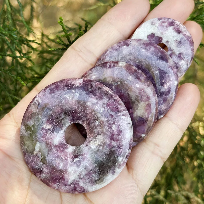 30/40/50mm Natural Lepidolite Stone Beads Donut Circle for DIY Necklace Pandant Earring Jewelry Making Accessories Beads 1 Pcs