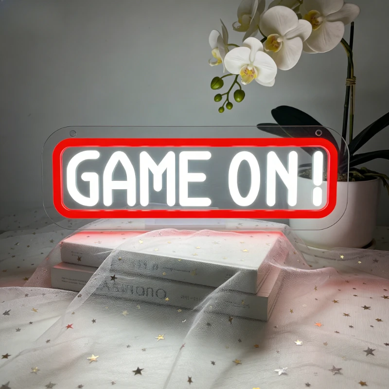 

Неоновая LED-вывеска GAME ON для игровой комнаты, спальни, бара, декора, вечеринок, настенное искусство, подарок, энергичная атмосфера, домашнее освещение