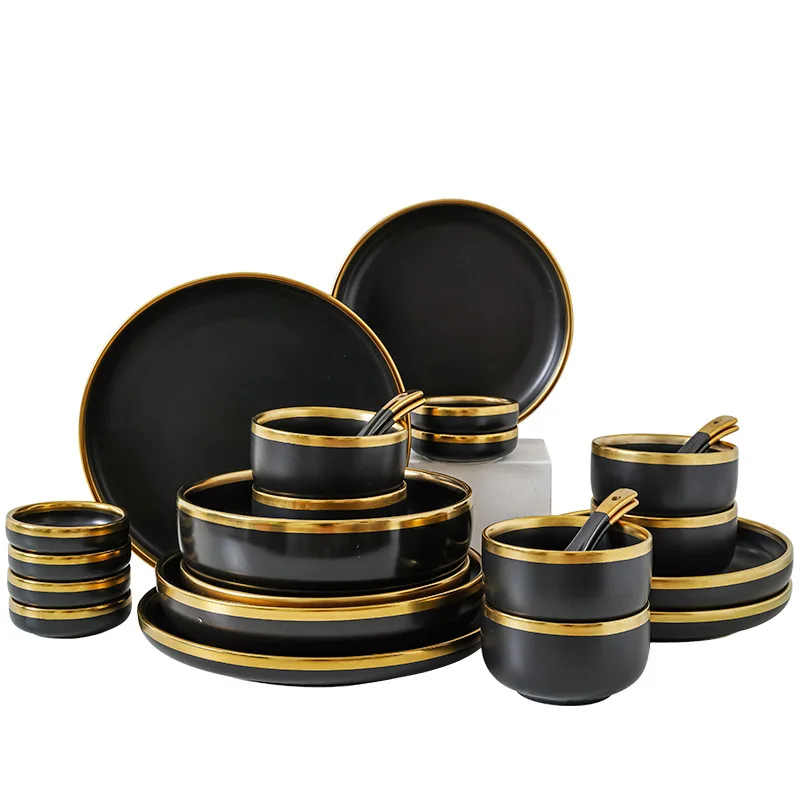 Black Phnom Penh Ceramic Dinner Plate Dessert Dish Soup Noodles Rice Bowl Frosted Bread And Potatoes Tableware