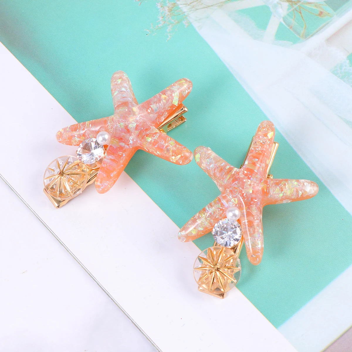 

2pcs Rhinestone Clip Pearl Pin Diamond Fringe Clip For Women Lady Wedding Party Daily Use Orange Long-Lasting Hair