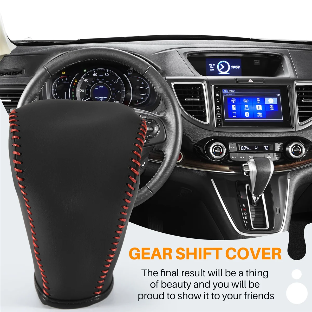 Car Gear Shift Cover,Leather Shift Lever Cover Fit for 2015 2016 ,Pack of 1 Piece Black Leather Cover Gear Shifter Knob