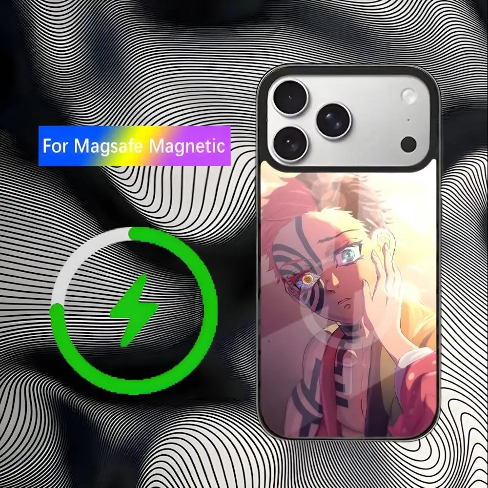 حافظة هاتف Akaza D-Demon S-Slayer لهاتف iPhone 17,16,15,14,13,12,11,Pro,Max,Plus,Mini,SE4,E شحن لاسلكي مغناطيسي Magsafe
