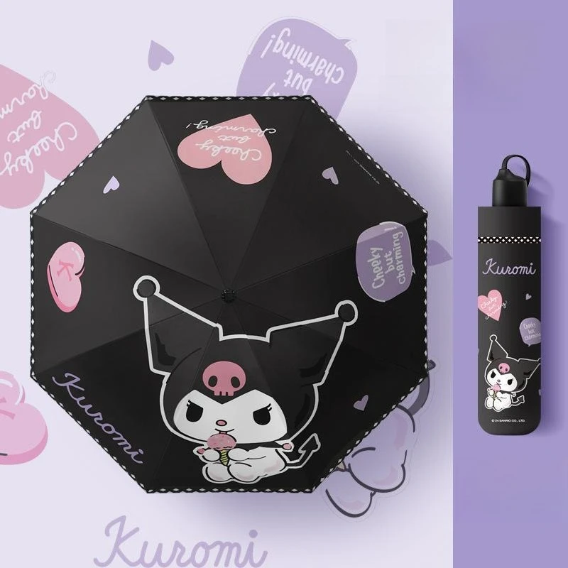 

Kawaii Hello Kitty Umbrella Cute Cartoon Sunscreen Black Rubber Sunscreen Sunny Umbrella Travel Women Products Student Wholesale