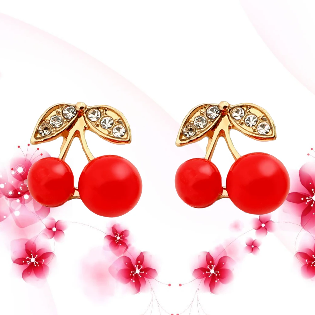 

Red Cherry Earrings Women Korean Rhinestone Special Occasion Fruit Birthday Gift Premium Material Long Lasting Use Attractive
