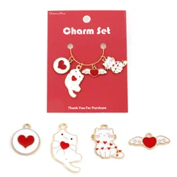1 Set ( 4 PCs/Set) Zinc alloy Knitting Stitch Markers Animal White Red Enamel Love Cat For DIY Craft Needle Clip Marker Tools