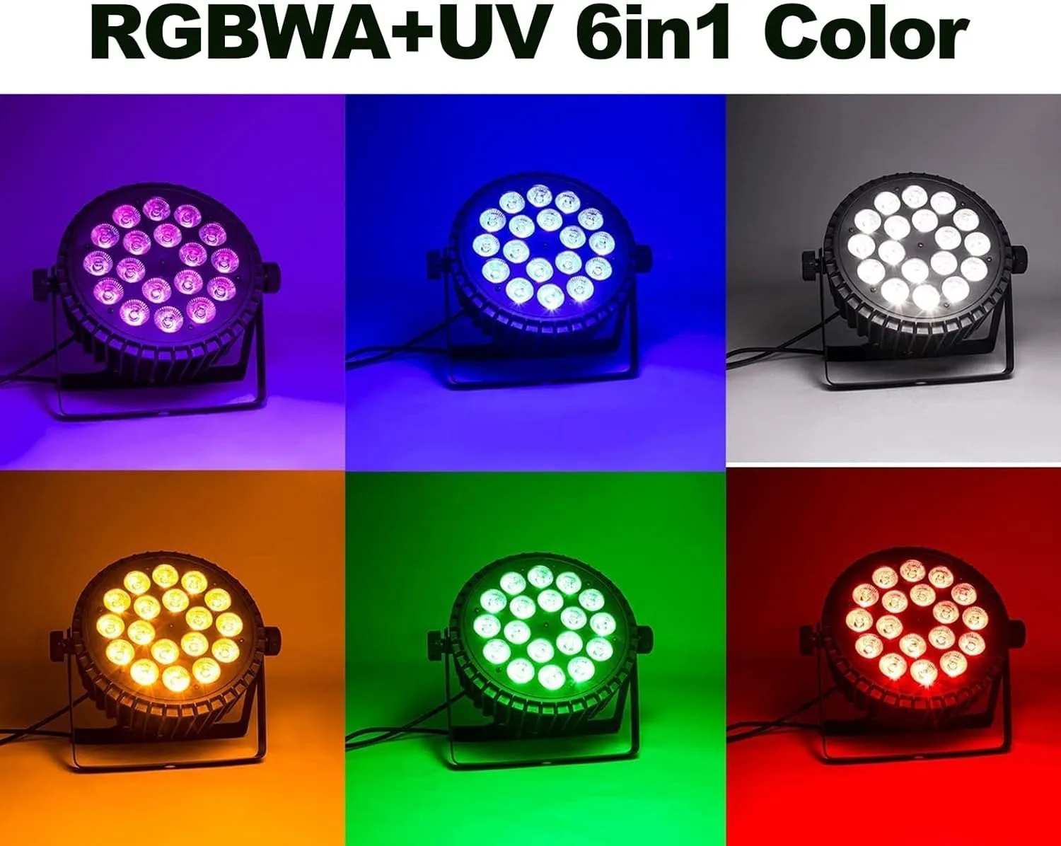 18x18W RGBWA+UV 6-in-1 LED Flat Par Light Wash Strobe DMX512 Sound Activated Aluminum Shell DJ Stage Lighting for Concert Home