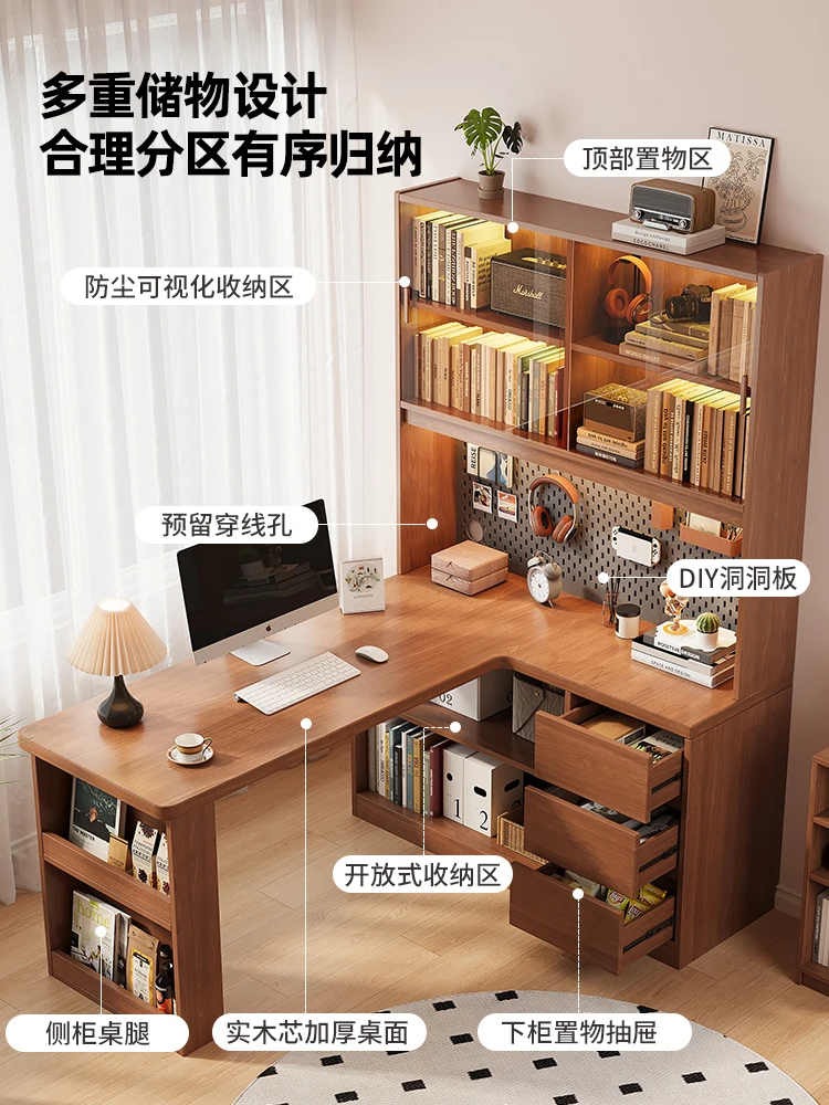 Combinazione libreria integrata con libreria da scrivania in legno massello personalizzabile