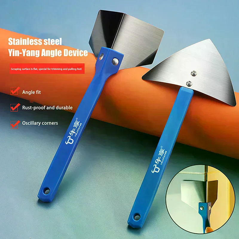 Stainless Steel Spatula Sealing Tools Corner Trowel Plastic Handle Trowel Painting Putty Internal External Corner Putty Scraper