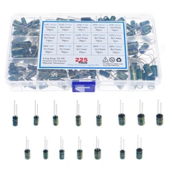 225Pcs Aluminum Electrolytic Capacitors Assorted Set 15Values 16V-50V 1uF-470uF Storage Low ESR Mixed pack kit