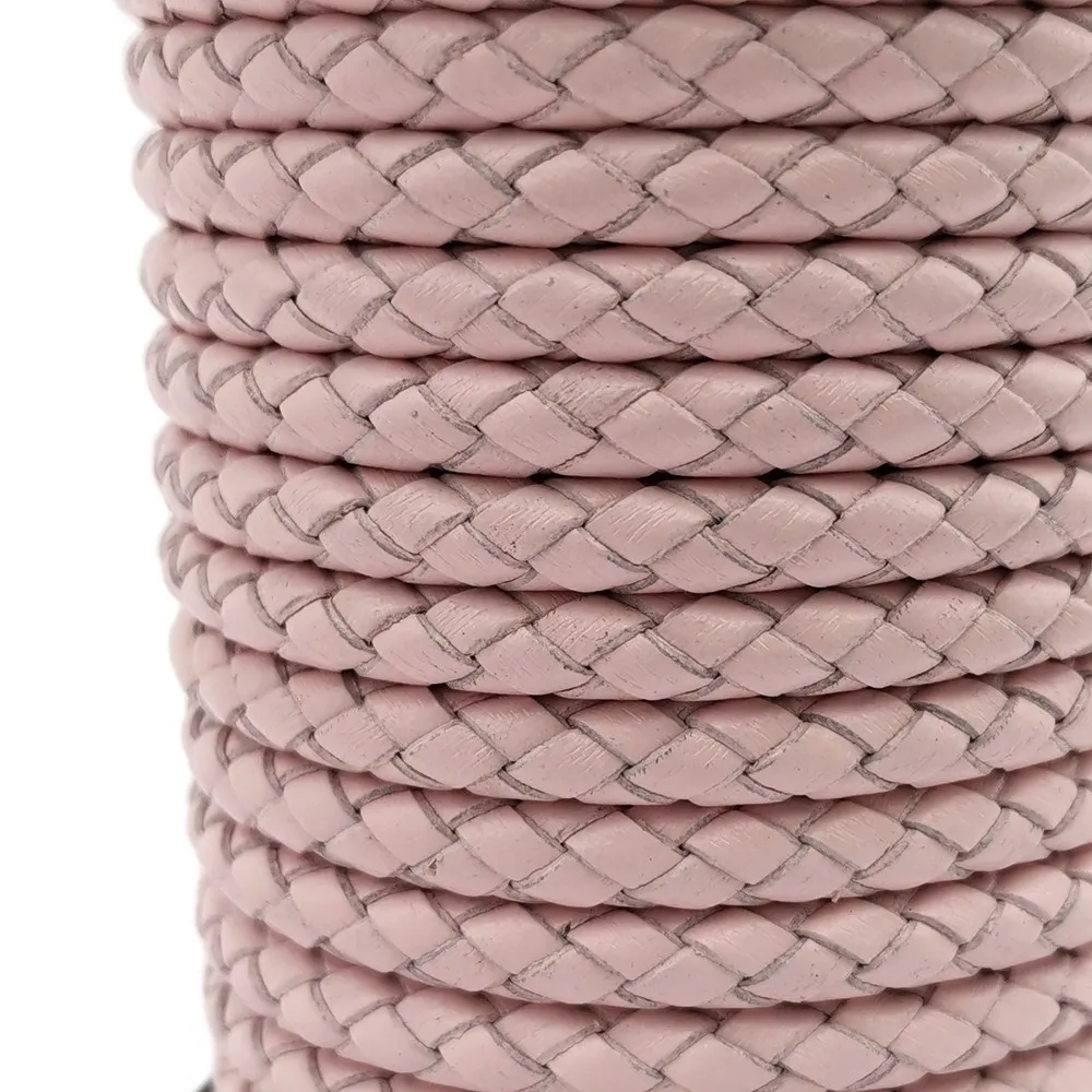 Aaazee 3 Yards Baby Pink 5mm Round Braided Leather Bolos Cords for Jewelry Making