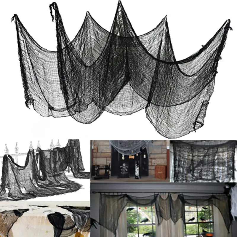 Black Halloween Creepy Gauze Large Grid Yarn Home Decoration Horror Tapestry Ornaments Party Supplies Gauze