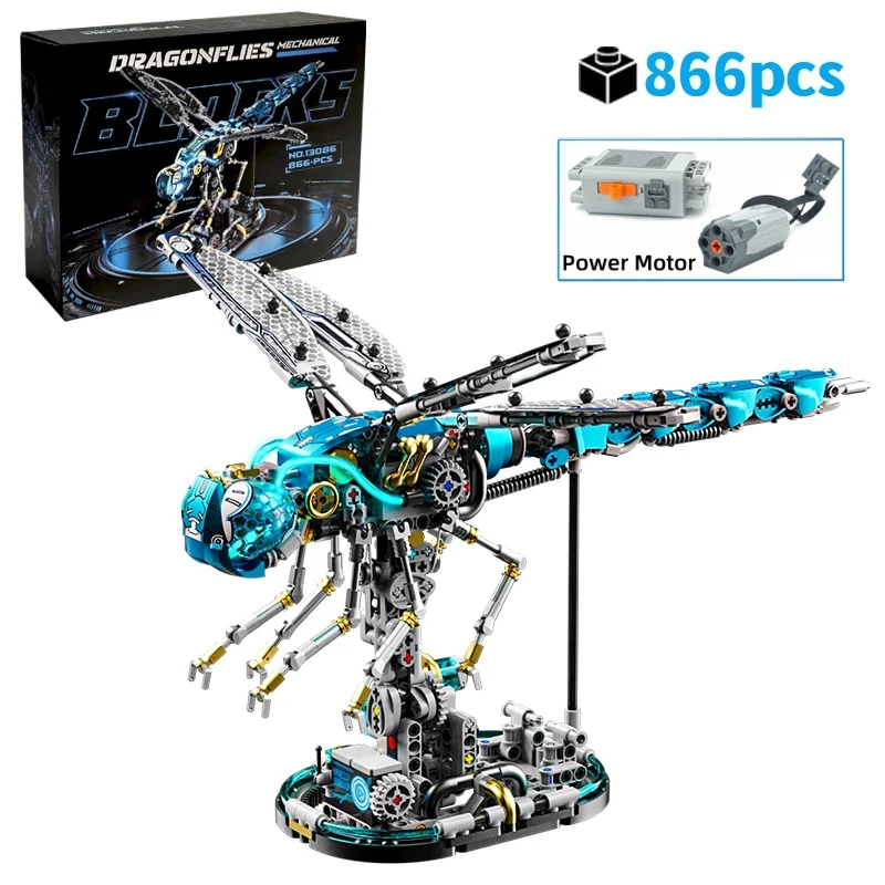 

866 шт. механические строительные блоки в виде стрекозы, серия насекомых, модель двигателя, украшение для рабочего стола, игрушки «сделай сам» для детей, праздничные подарки
