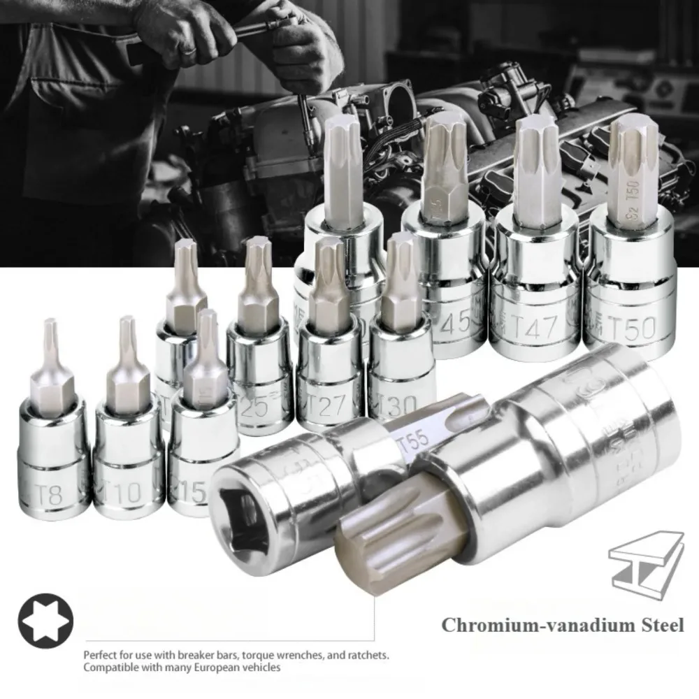 Torx Bit Socket and E-Torx Star Socket Set 1/4