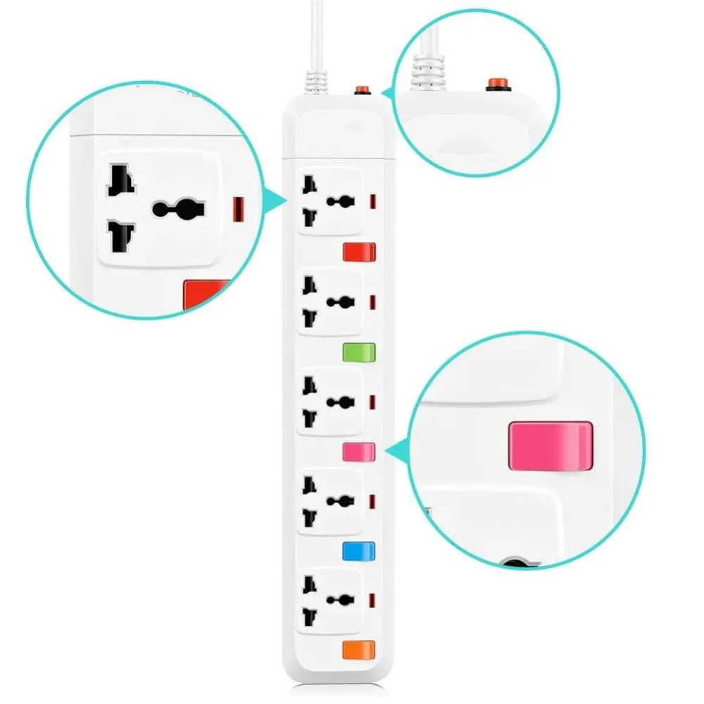 Melery listwa zasilająca elektryczna 3/4/5 AC uniwersalne gniazda US/UK/EU/AU gniazdo wtykowe przedłużacz USB indywidualne sterowanie przełącznikiem