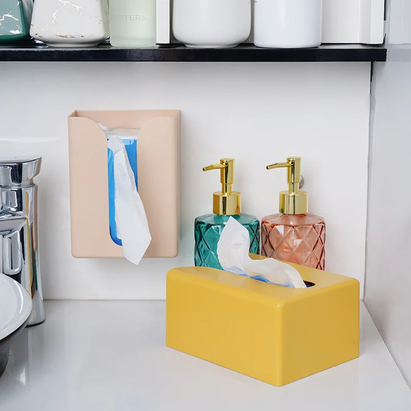 Punch-Free Toilet Paper Shelf Bathroom Kitchen Tissue Box Wall-Mounted Sticky Paper Storage Box Toilet Paper Holder Roll Paper