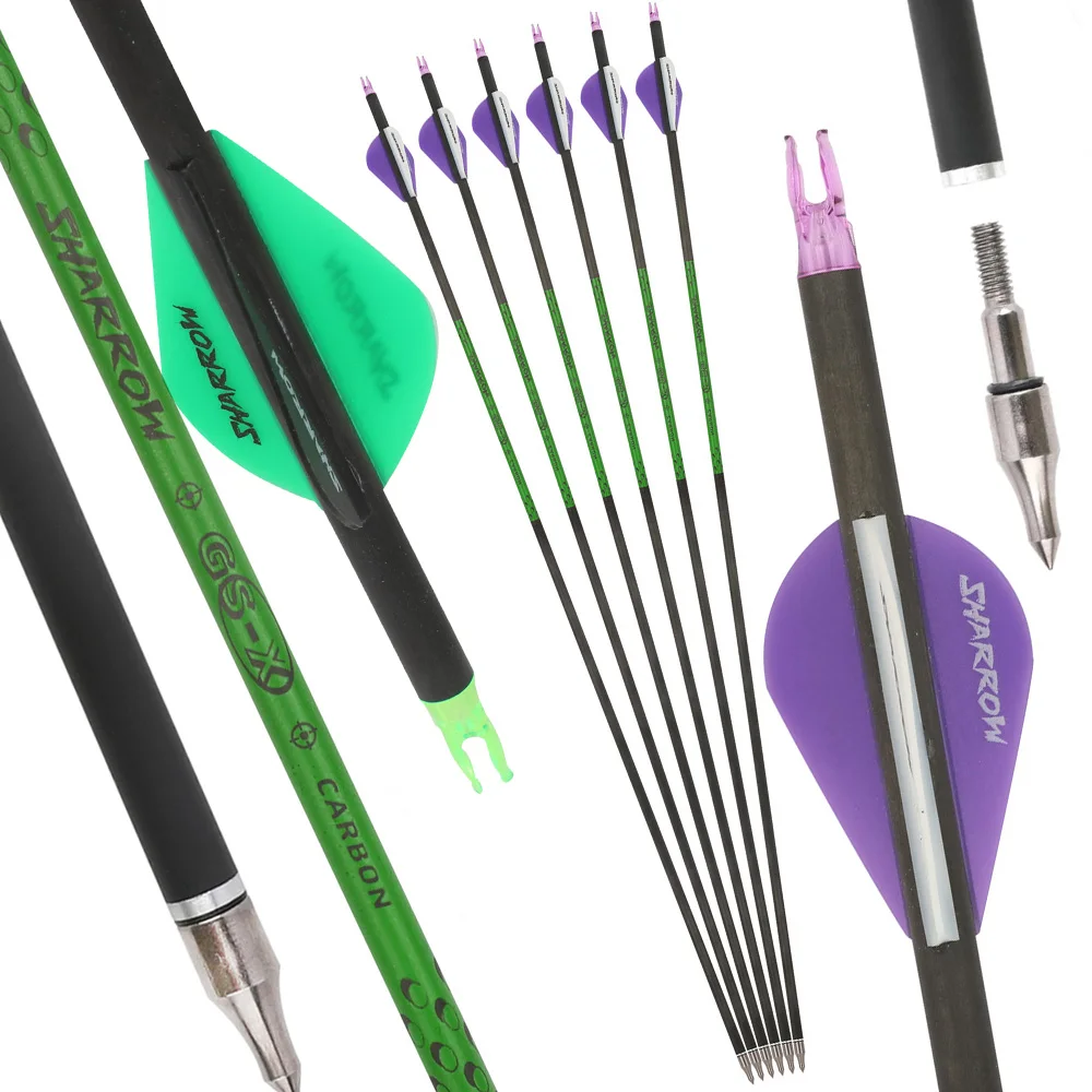 

Pure Carbon Arrows Spine 400 Arrow 31.5" Archery ID6.2mm OD7.2mm Rubber Vanes for Bow Outdoor Hunting Shooting Target 6/12pcs