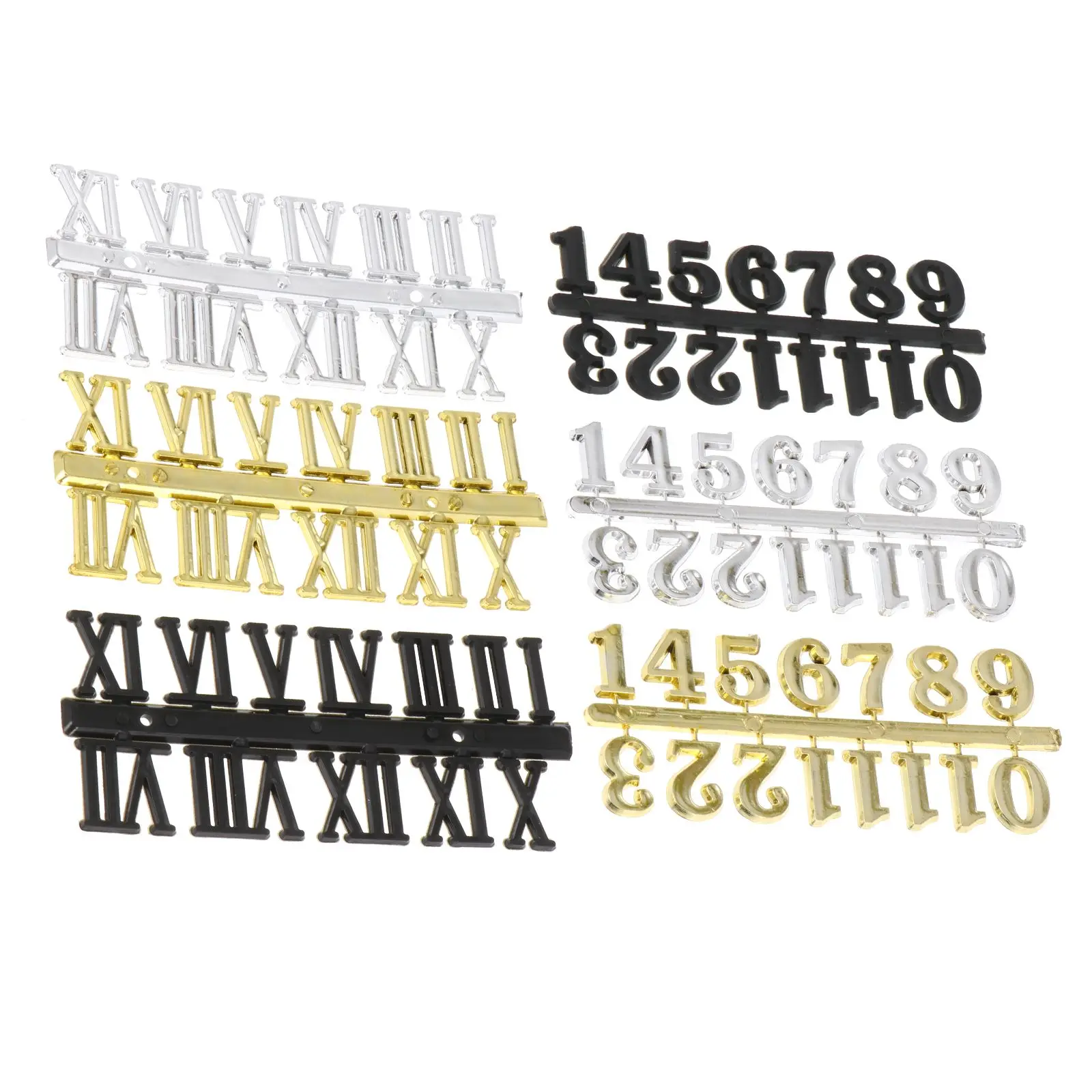 

6Pcs Digital Card Clock Numeral Kit Plastic Repair Accessories Black Gold Silver DIY Wall Clock Numbers Round Replacement Roman