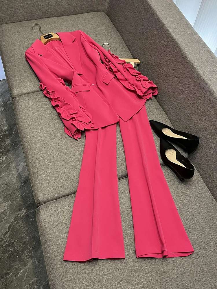 

Модный комплект с широкими брюками с высокой талией и рюшами, костюм из двух предметов Ele и Sli, китайский производитель, осень 2023 г.