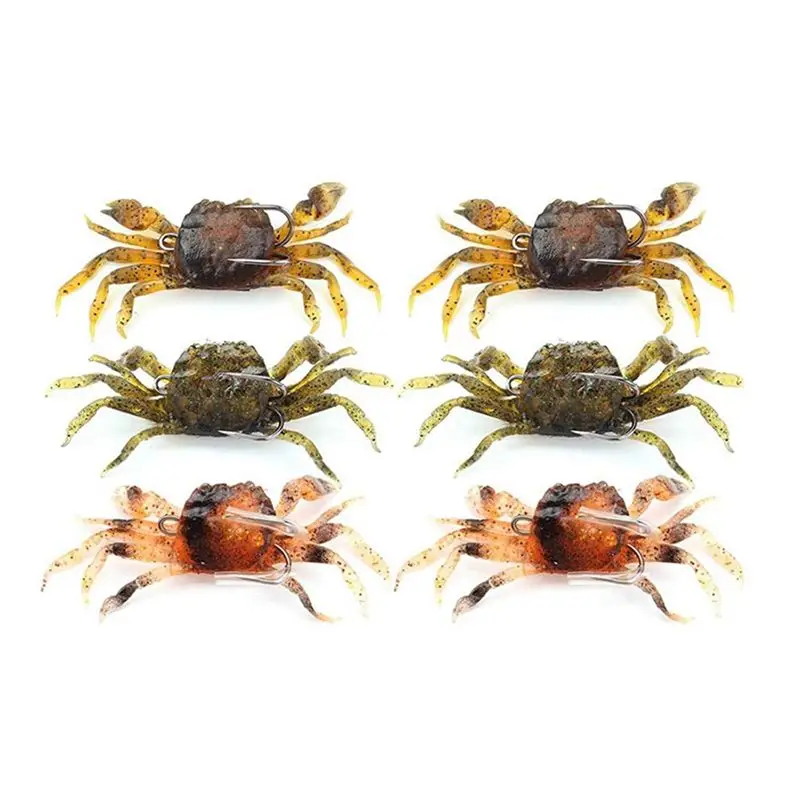 【STOCK】6 Pieces Crab Fishing Lure Kit,Simulated Crabs Baits Artificial Fish Lures Tackle with Hook,3D Soft Sea Crankbaits