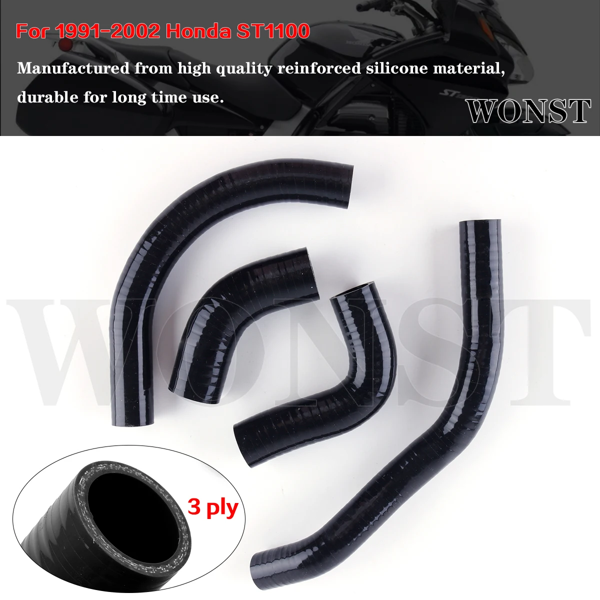 

For 1991-2002 Honda ST 1100 ST1100 1992 1993 1994 1995 1996 1997 1998 1999 2000 2001 Silicone Radiator Coolant Hoses Tubes Set