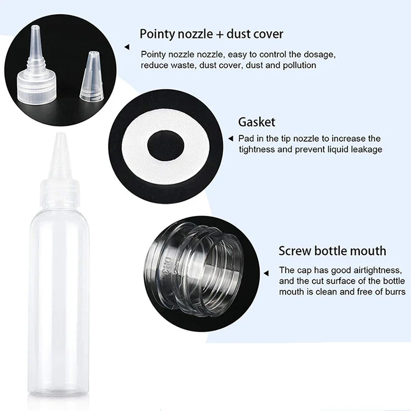 10Pcs Transparent Sharp-mouth Bottle 10/30/50/60/100/120ml Plastic Squeezable Needle Bottles Color Paste Bottle Ink Glue Bottle