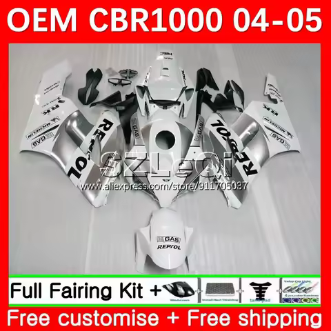 Body+Decal For HONDA Repsol silver CBR-1000 CBR1000 CBR 1000 RR 1000RR 49No.6 CBR1000RR 04 05 1000CC 2004 2005 Injection Fairing