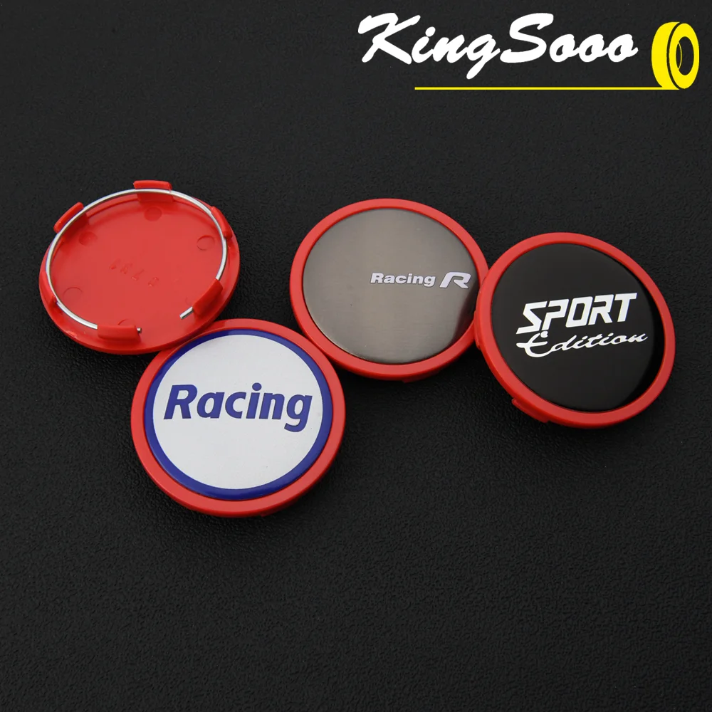 4PCS JDM Sport Wheel Cap 65mm OD & 60mm Clip Racing Rim Caps Wheel Center Caps Car Cover Hub Cap Black & Silver & Red