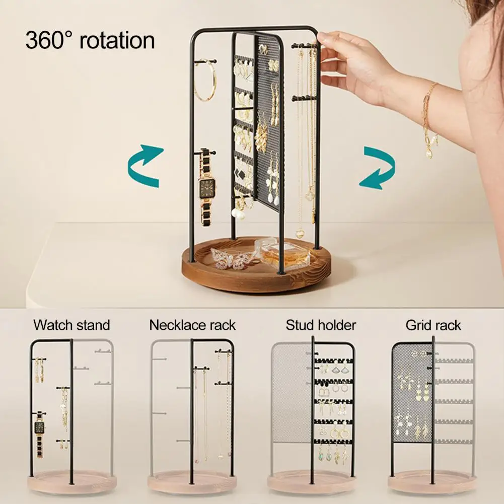 Rotating Jewelry Storage Rack Wooden Base Jewelry Holder 360-degree Rotating Jewelry Display Stand with Wooden Base Multi-layer