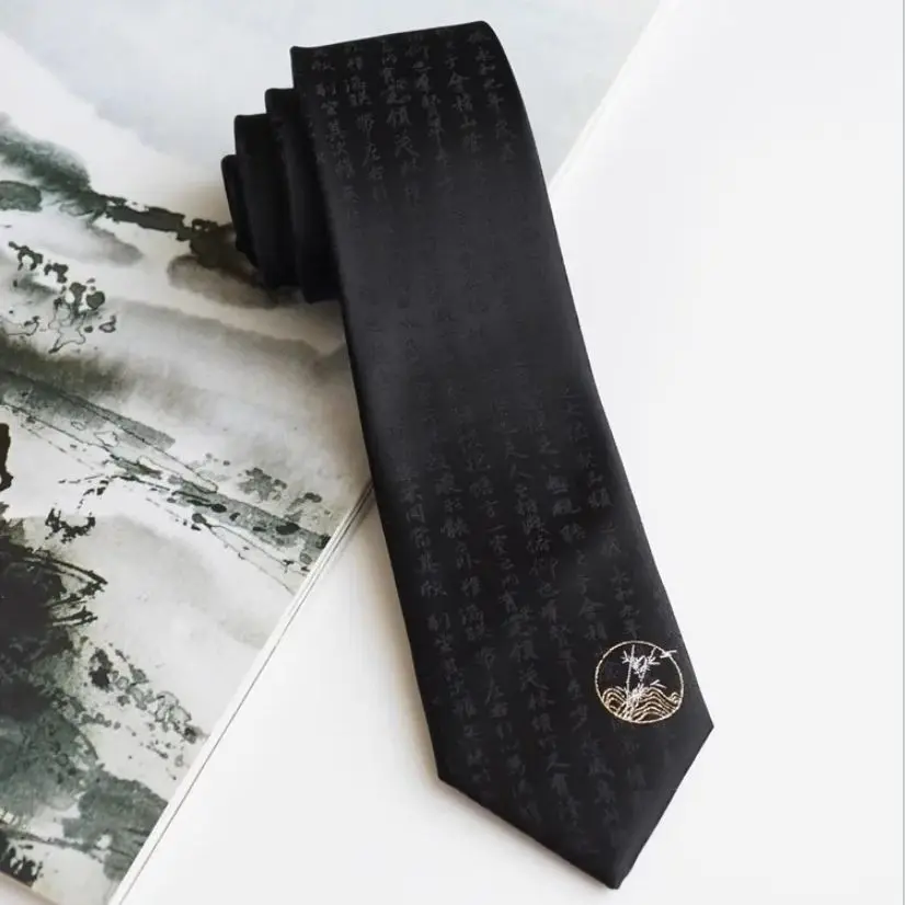 

High Quality Men Women Fahion Designer Vintage Chinese Letter Print Ties For Shirt Boy Girls Performance Necktie Tie TB420
