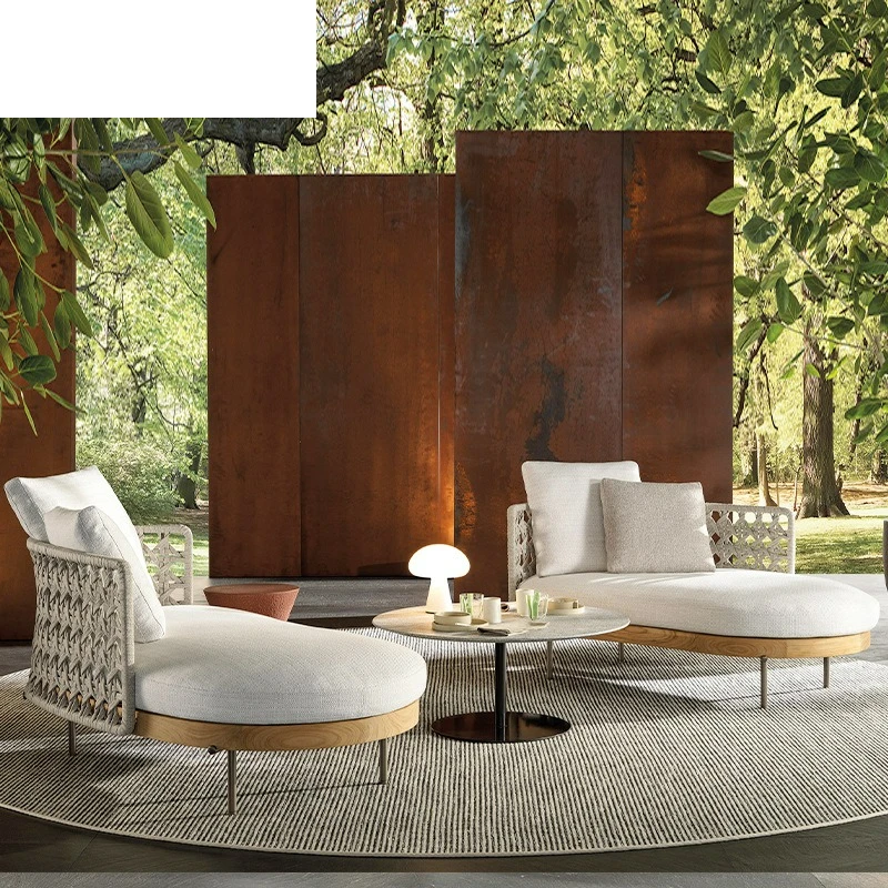 Outdoor rattan sofa combination courtyard balcony leisure open-air designer sun room garden single rattan chair coffee table