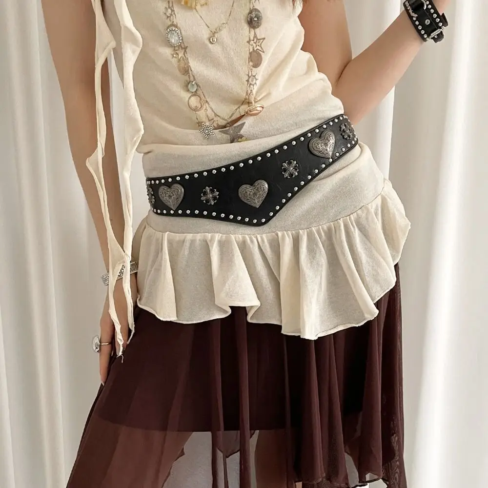 

Elegant Adjustable Metal Rivet Belt Metal PU Leather Wide Elastic Cummerbunds Ethnic Style Waistband Waist Corset Dress