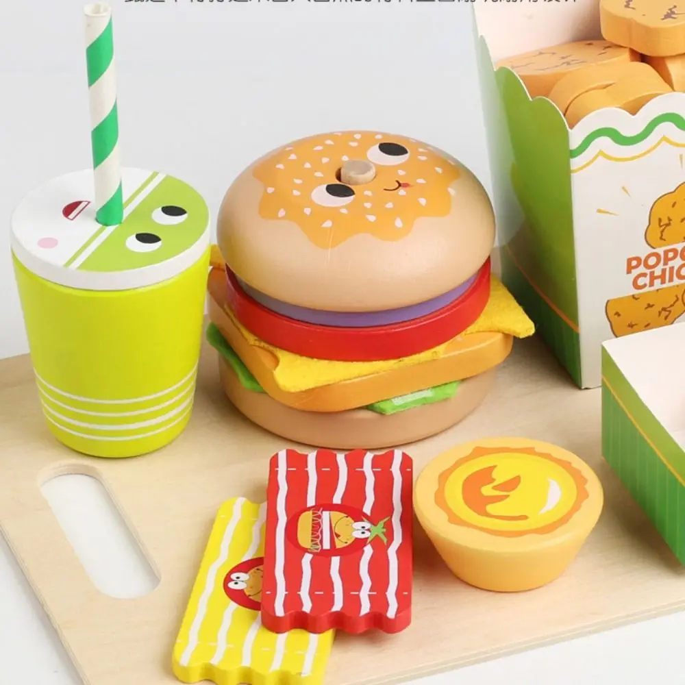 

Wooden Playing House Burger Toys Stacking Game Exquisite Craftsmanship Pretend Play Kitchen Food Toys Hamburger Sandwich