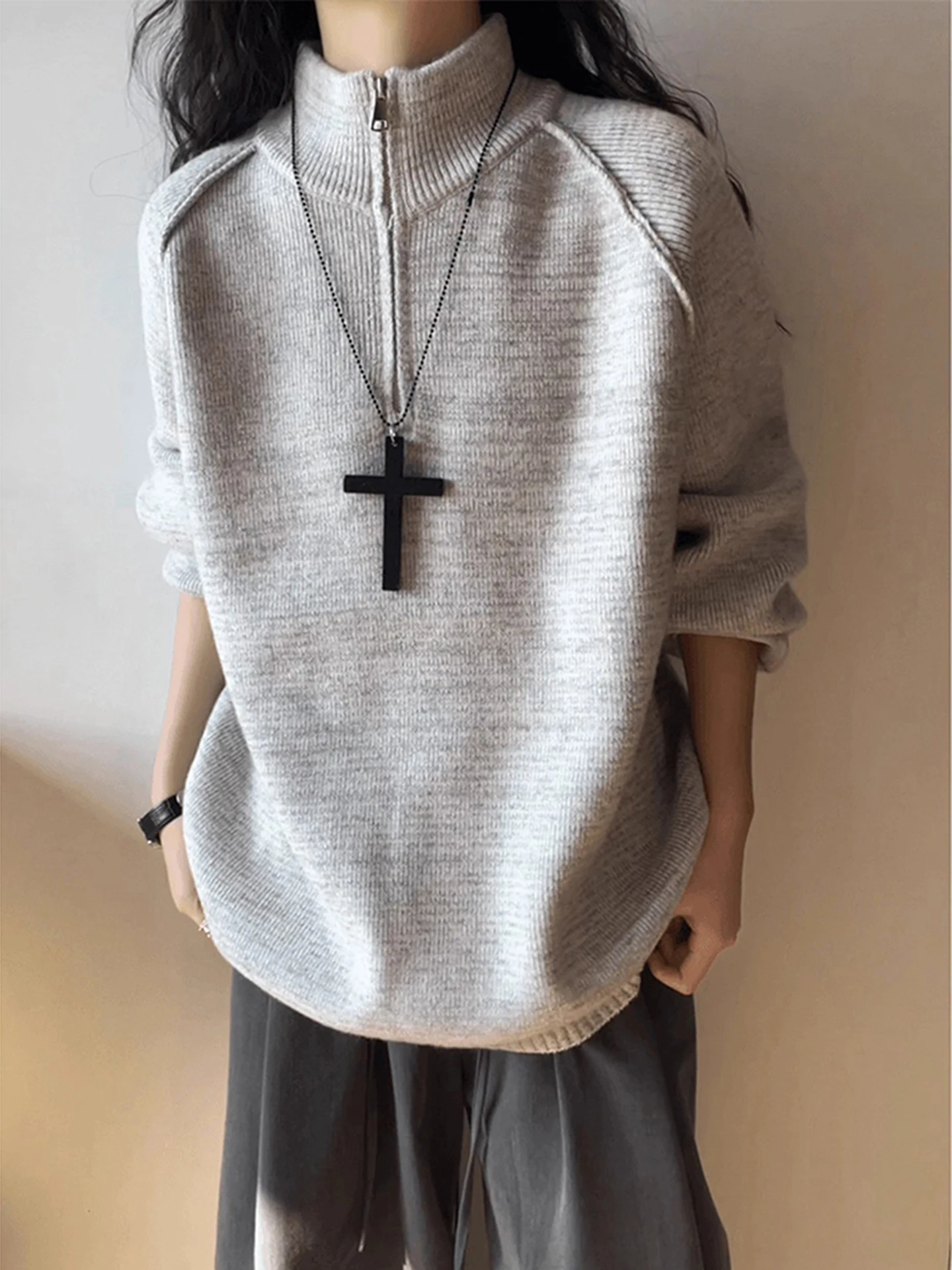 

ay f Zipper Stand Collar Knitwear for Men Autumn Winter Heavyweight American Retro Sle Long Sve Warm Soft Comfortable