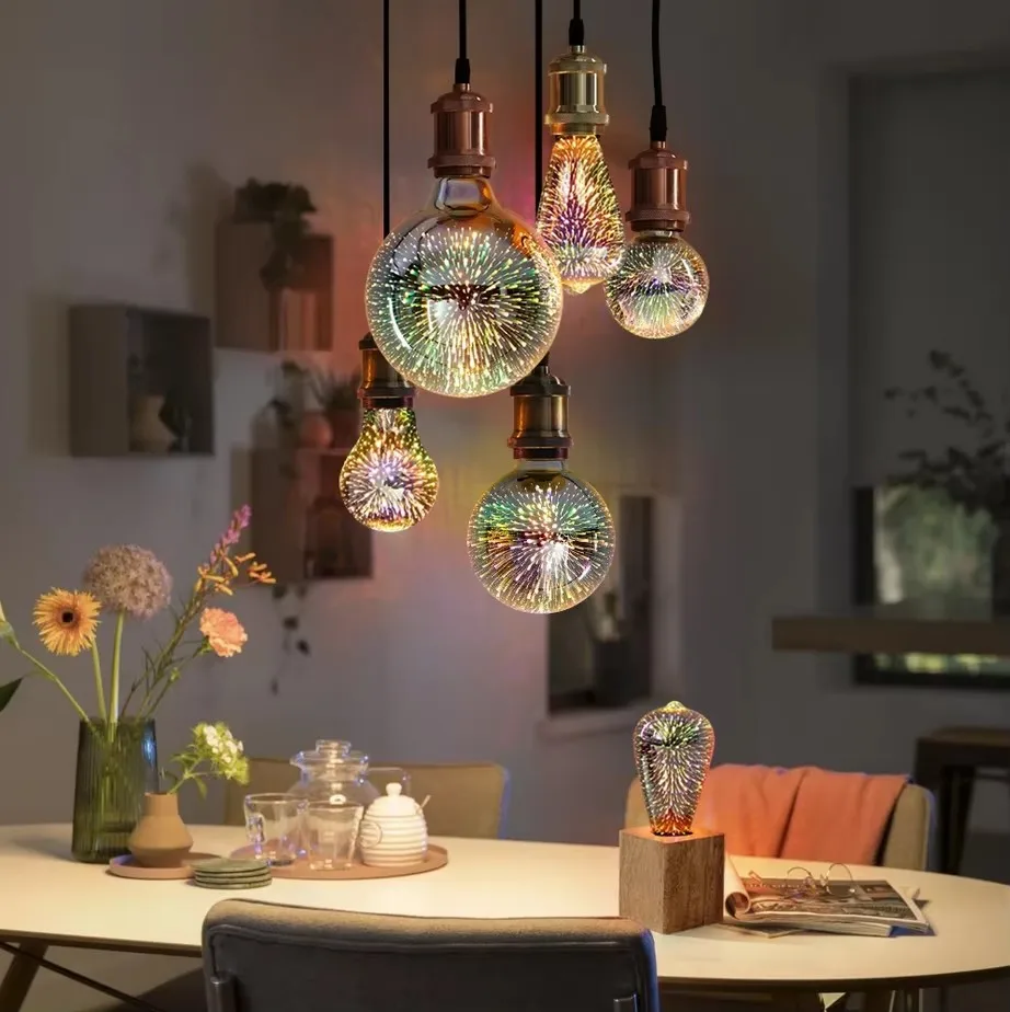 

3D LED Edison Light Bulb E27 AC 220V ST64 G80 G95 G125 A60 Decoration Bulb Novelty Christmas LED Lamp Holiday Atmosphere Lights