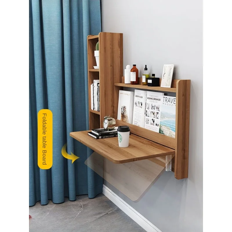 Space-saving Solid Wood Wall-mounted Foldable Desk & Computer Table with Bed End Bookcase and Bed Head Study Table