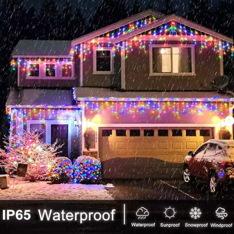 Zonne-gordijn ijspegelverlichting buiten dakrand decoratieverlichting 8 verlichtingsmodi bruiloft tuin kerstverlichting string