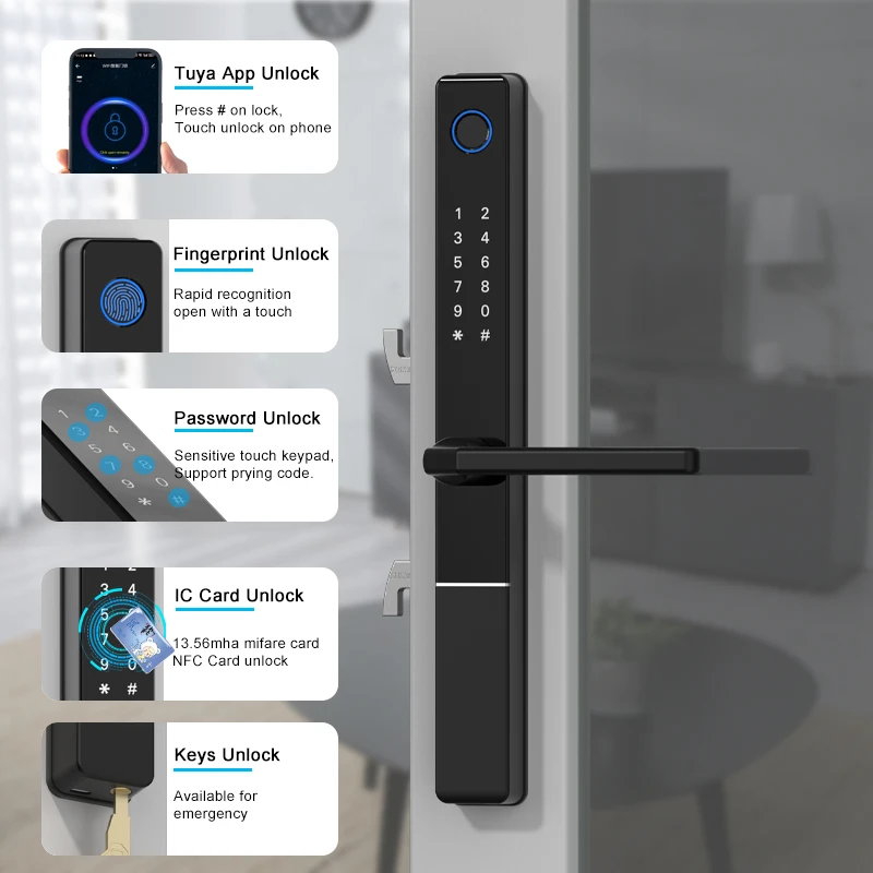 Euro 92/85/72mm Tuya wifi Smart Home Fingerprint Digital Smart door lock for UPVC Aluminium door view 3