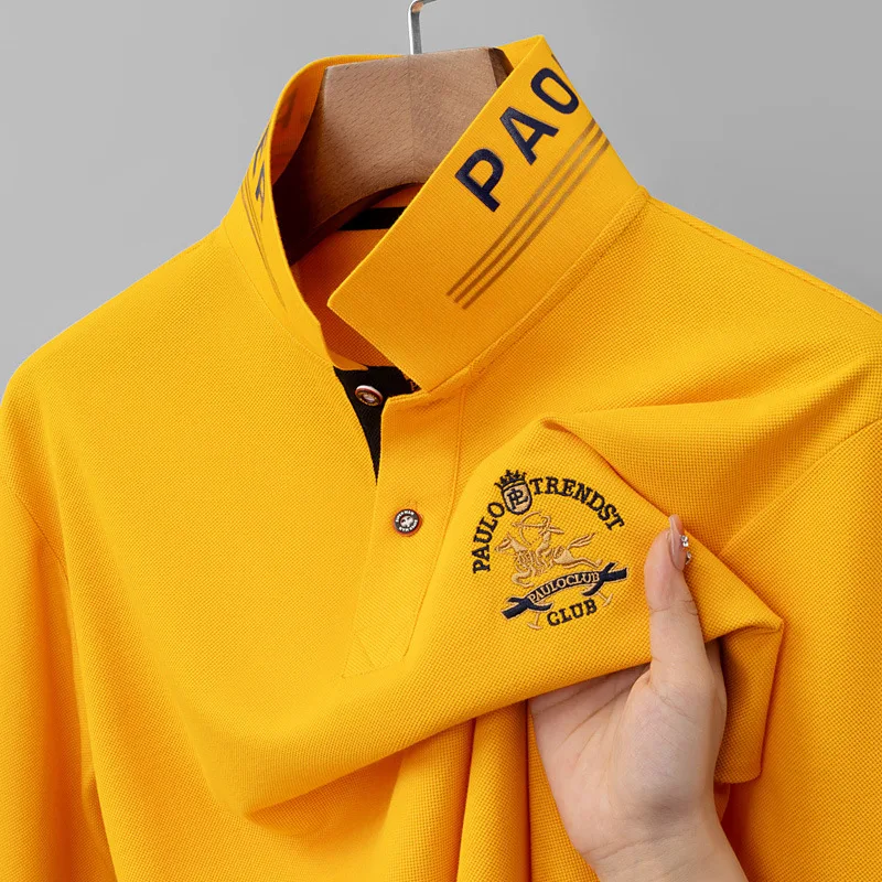 Minglu Cotton Spring Autumn Men's Polo Shirts High Quality Long Sleeve Embroidery Solid Color Casual Male T-shirts Man Tees