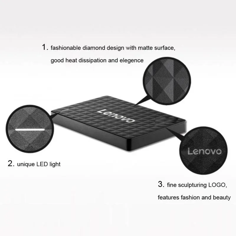 Lenovo Original External Hard Drive 1TB 2TB Portable SSD USB 3.1 External Hard Disk Mobile Solid State Drive For Laptops/MAC/PC