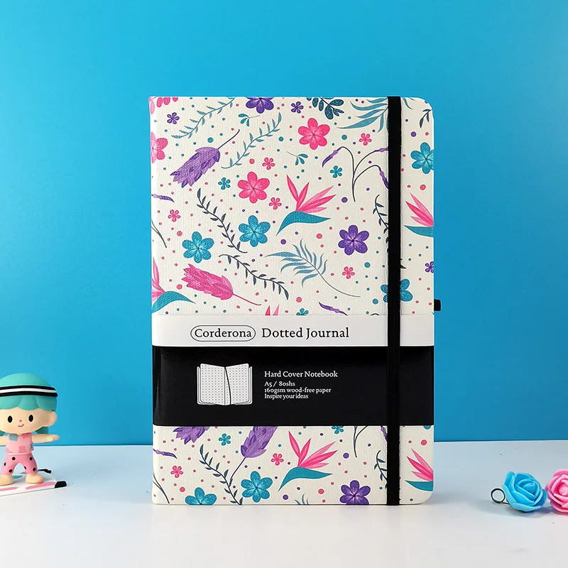 Floral Bullet Dotted Journal Nature Exotic Flower Elastic Band 160gsm Thick Paper A5 Hardcover Notebook