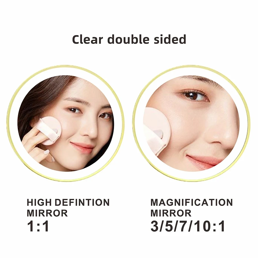 Imagem -03 - Ouro Wall Mounted Maquiagem Led Espelho Duplo Lado 3x10x Ampliação Carregamento Usb Banheiro Inteligente Espelho Cosmético Cores 8