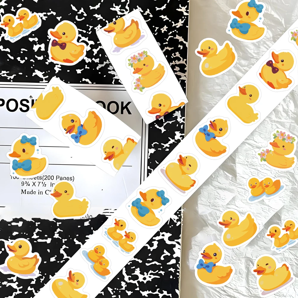500PCS/Roll Classic Fun Cute Duck Roll Sticker 10 Different Pattern Creative Envelope Invitation Clipbook Phone Case Gift Decal