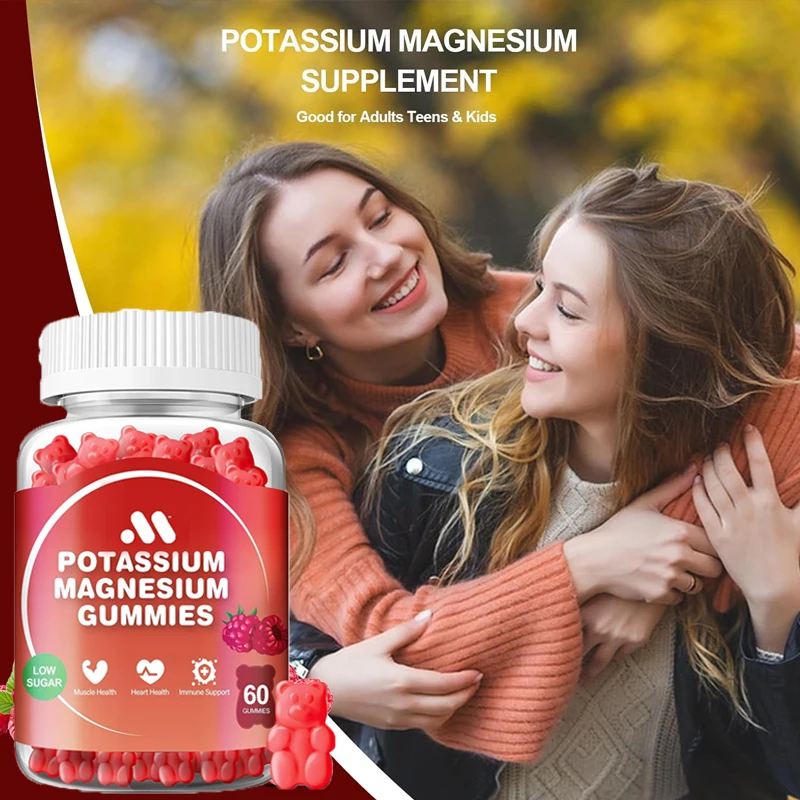 Potassium magnesium gummies, potassium supplements, high absorption support, leg spasms, muscle relaxation, 60 gummies