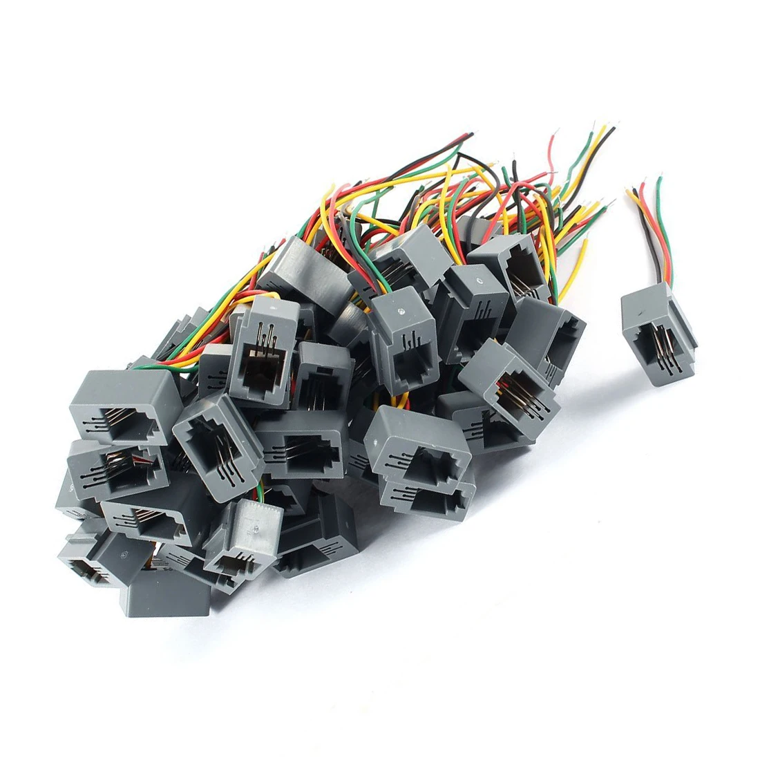 50ชิ้น4P4C 616E RJ9อะแดปเตอร์เชื่อมต่อโทรศัพท์หญิง W สายไฟ4เส้น8ซม.
