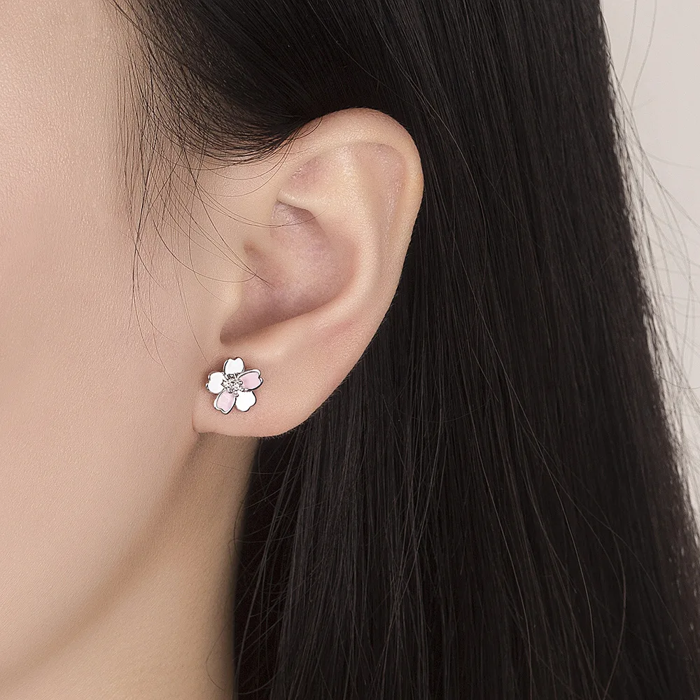 Pure 925 Sterling Silver Women\'s Gift New Fashion Crystal Jewelry Flower Stud Earrings XY0286